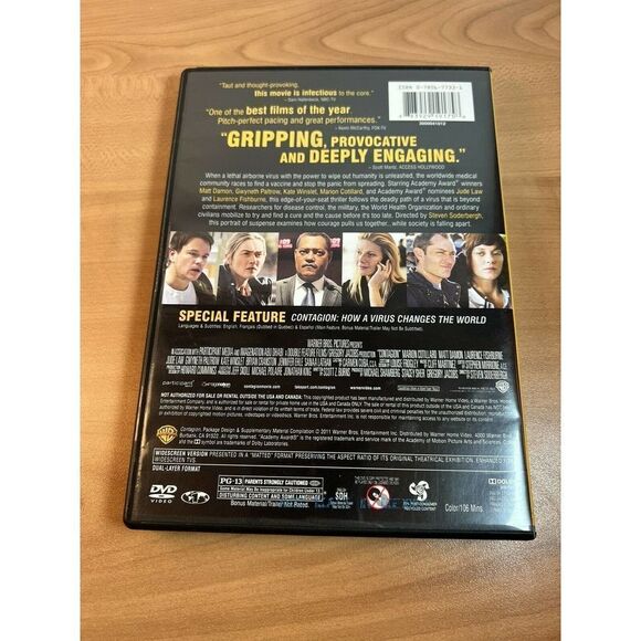 Contagion (DVD) PG 13 • Warner Bros • Ultraviolet Digital Copy Included - Picture 2 of 6